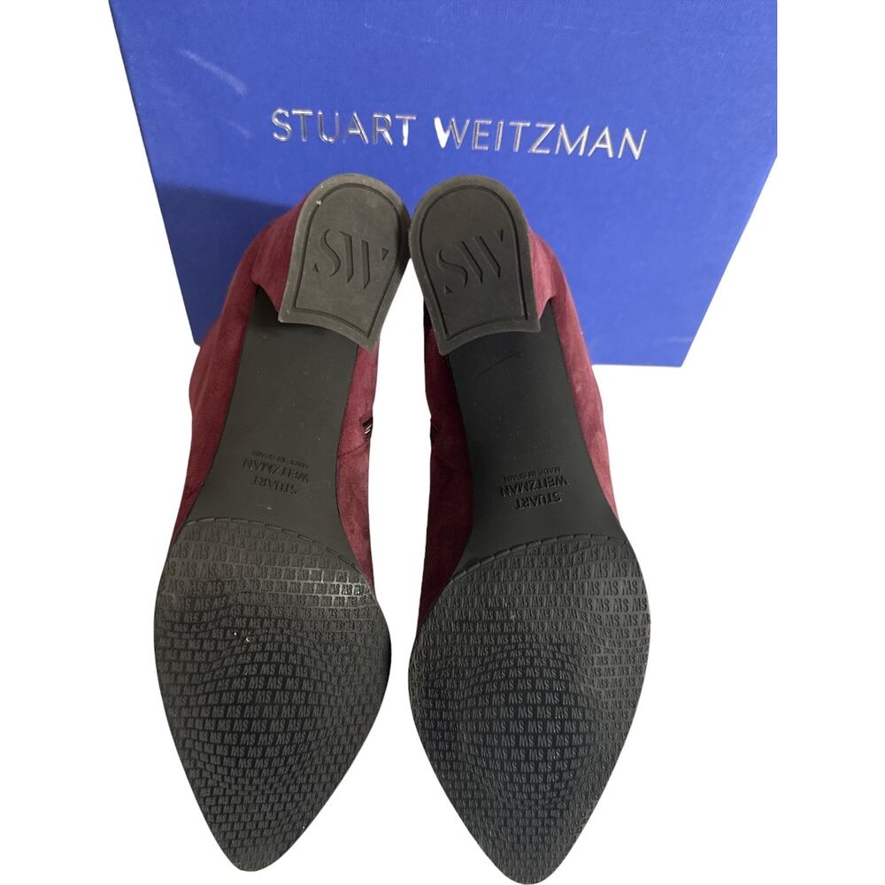 Stuart Weitzman Trendy Booties 7 Bordeaux Suede Pointed Toe Block Heel NWT - Picture 7 of 7